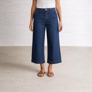 Nanette Lepore Jolie Super High Rise Crop Wide Leg Jeans Size 8 NWT Dark Blue